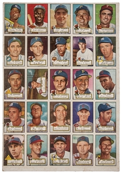 1952 Topps “High Numbers” Uncut Partial Sheet of 25 Cards – Featuring Mickey Mantle and Jackie Robinson!